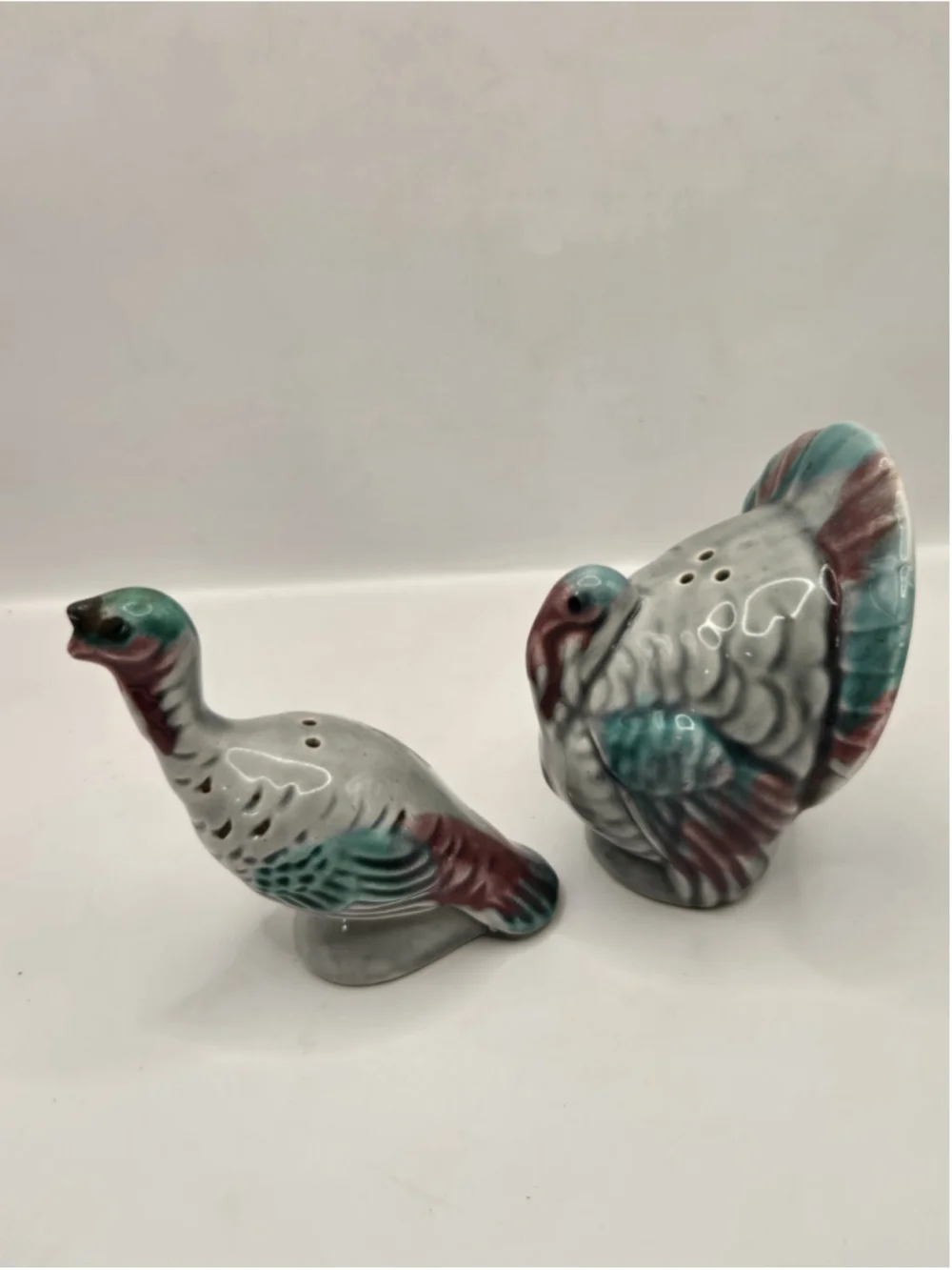 Vtg 60s Turkey Salt & Pepper Shakers Tom Hen Couple Thanksgiving Fall Gray